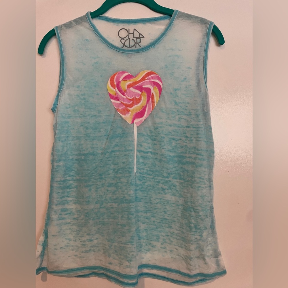 Chaser Girls Sleeveless Top with Heart Lollipop Design